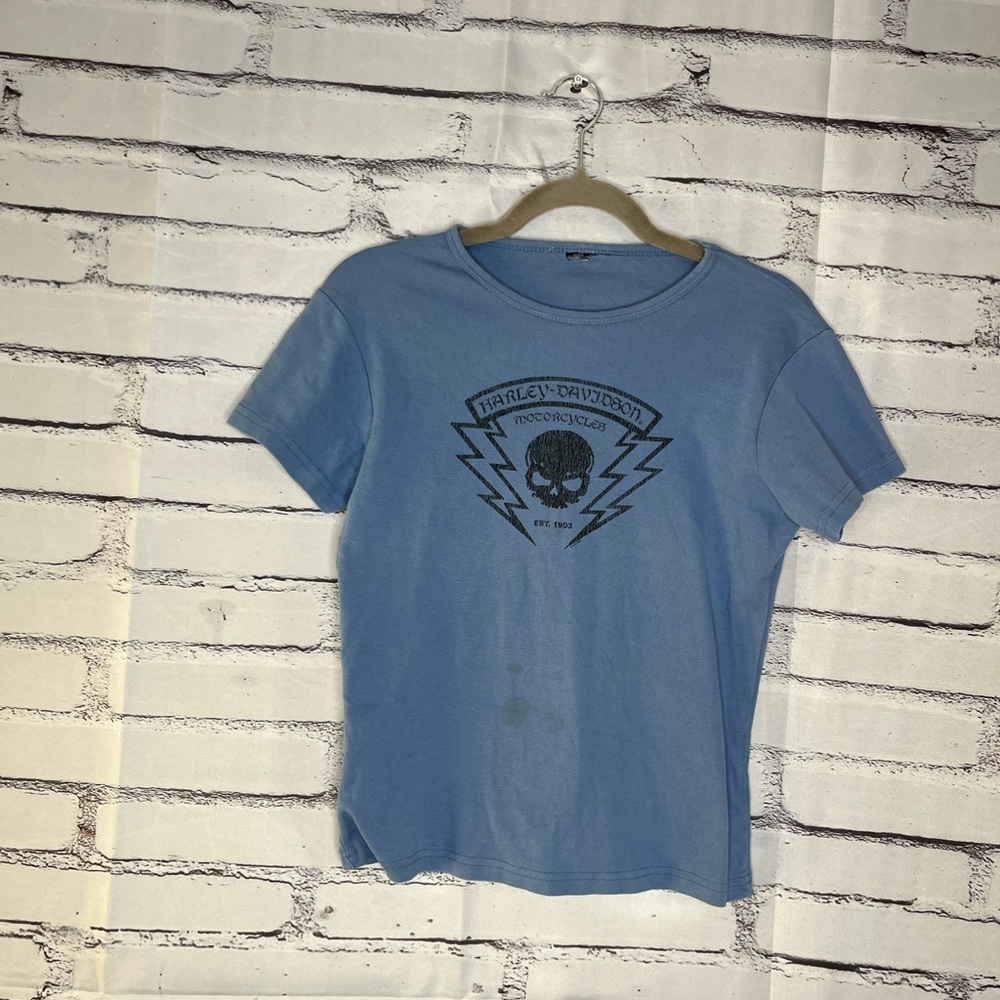 Harley-Davidson Vintage 2004 Y2K Blue Short Sleeve Tee Graphic T Shirt SZ M Bike
